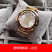 Жіночий кварцевий годинник Pandora (Пандора) золоті білий циферблат