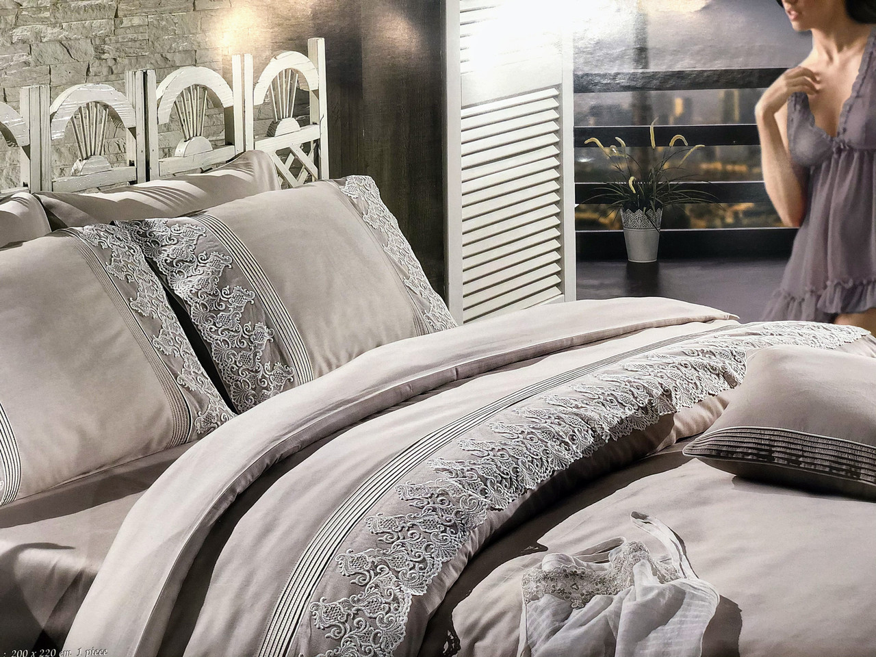 Постільна білизна Maison d'or Gloria Dark Beige сатин люкс