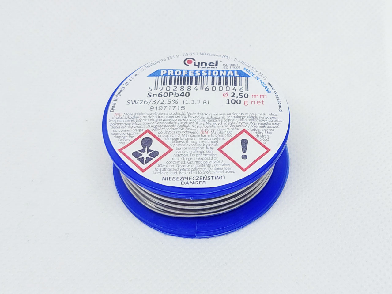 Припій з флюсом для пайки Cynel d-2,5 mm котушка 100g