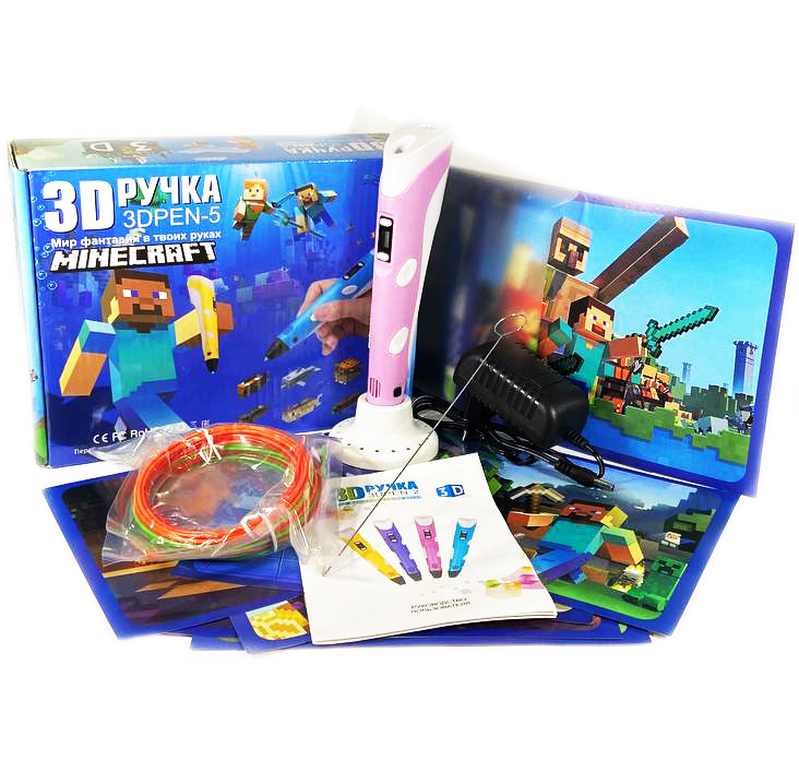 3D-ручка Майнкрафт для дітей з LCD-дисплеєм Minecraft з Еко Пластиком PLA (9 метрів) і Трафаретами Фіолетова, фото 1