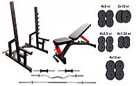Профессиональная скамья со стойками RN-Sport black rock + 4 грифа, 115 кг блинов