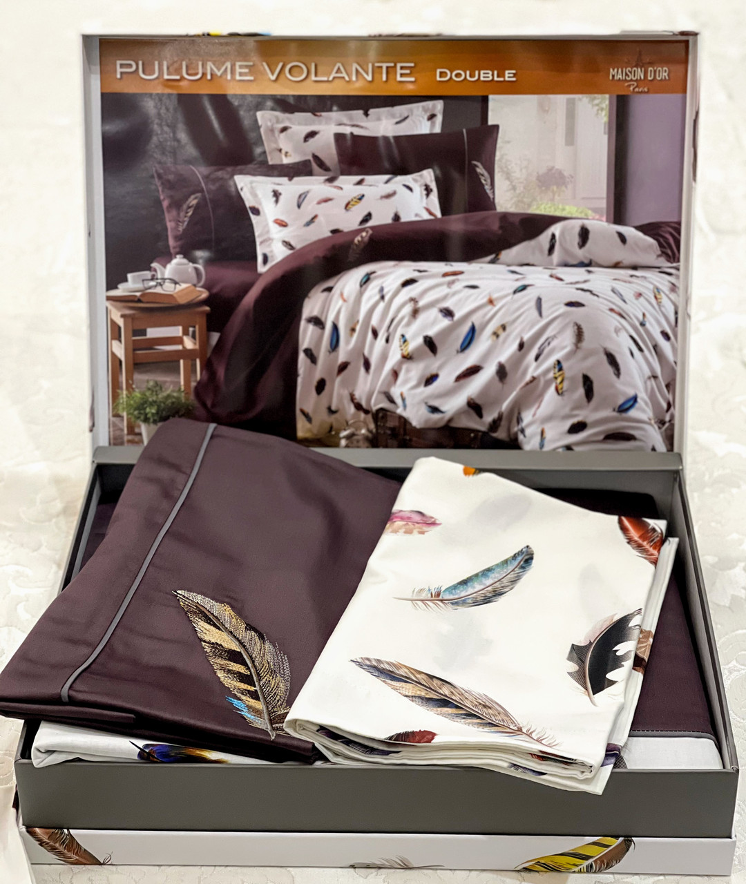 Постільна білизна Maison d'or Pulume Volante Beige коричневий Сатин Люкс, фото 1