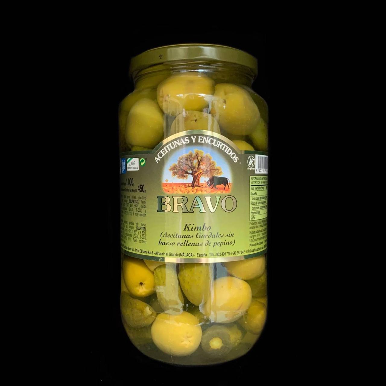Оливки Bravo Kimbo фаршировані корнішонами, 1кг