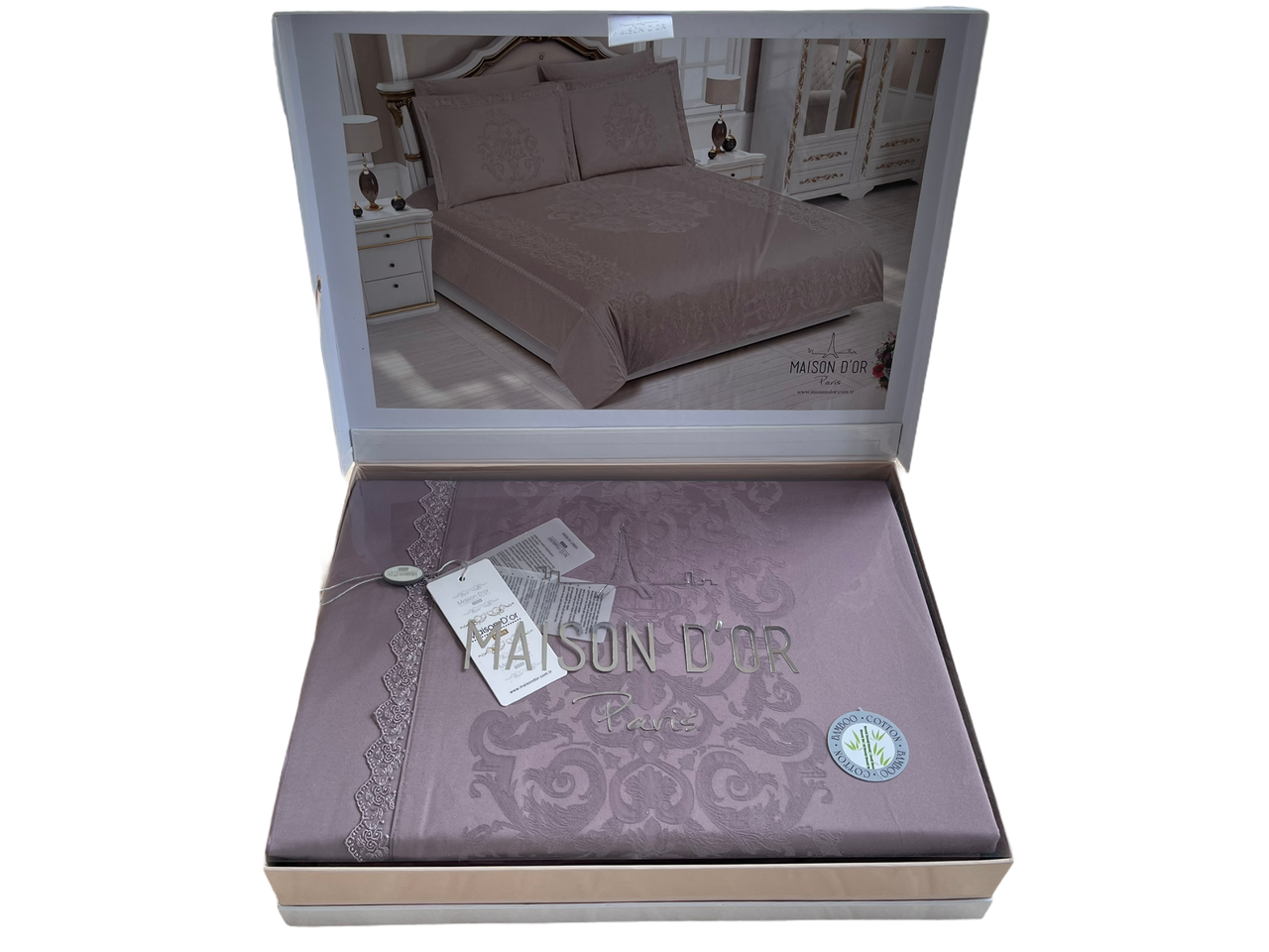 Постільна білизна Maison d'or Adrienne Beige Фіолетовий бамбук сатин преміум