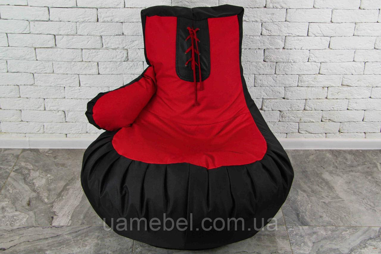 Безкаркасне крісло мішок груша пуфик XL боксерська груша рукавичка, чорно-червоний