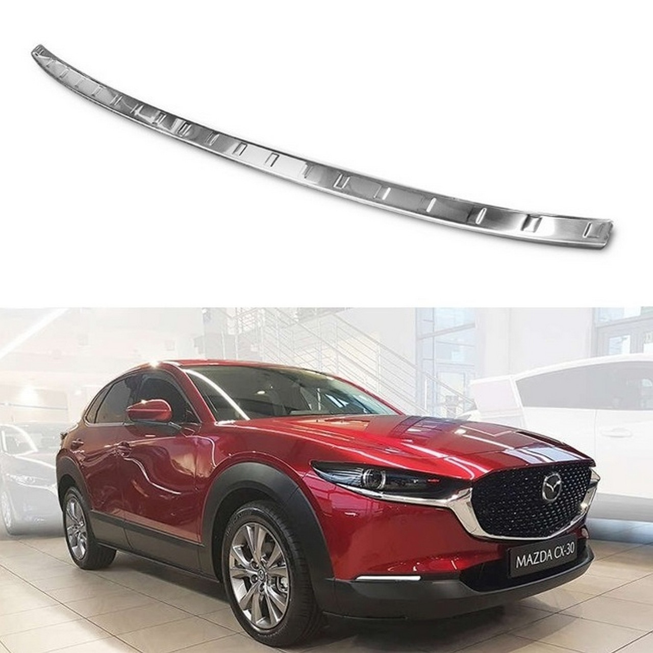Захисна накладка на задній бампер для Mazda CX-30 2019+ /срібляста нерж.сталь/