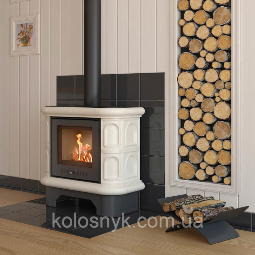 Кахельна піч-камін Kratki WK 440 кахель кремова (6,5 кВт)