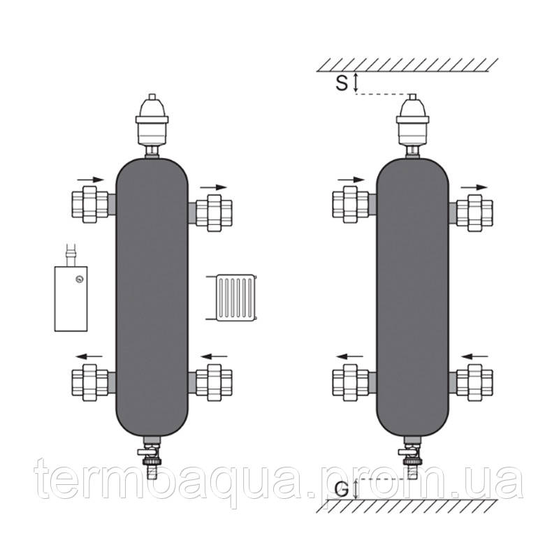 Гидрострелка KOER KR.S1031 2/2 (с воздухоотвод. и дренаж. краном) 1" НР SUS304 (KR2958) - фото 2 - id-p1421231384