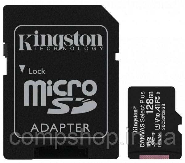 Карта пам'яті microSD 128GB Kingston Canvas Select Plus Class 10 UHS-I U1 V10 A1 + SD-адаптер (SDCS2/128GB), фото 1