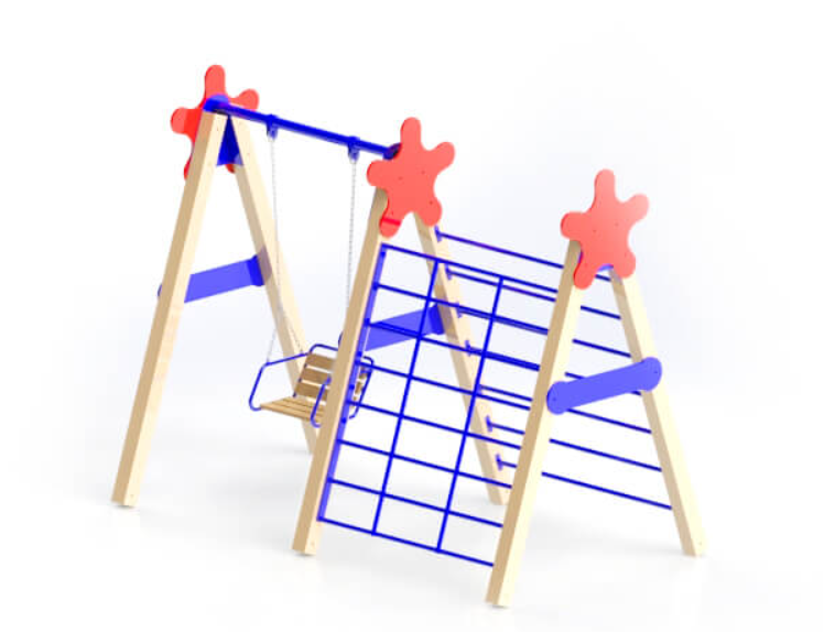 Гойдалка вулична дитяча Мікс сидіння W1 стійки дерев'яні (Kidigo ТМ)