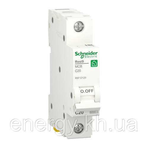 Автоматичний вимикач - 1P 20А С 6кА - Schneider Electric Resi9 R9F12120, фото 1