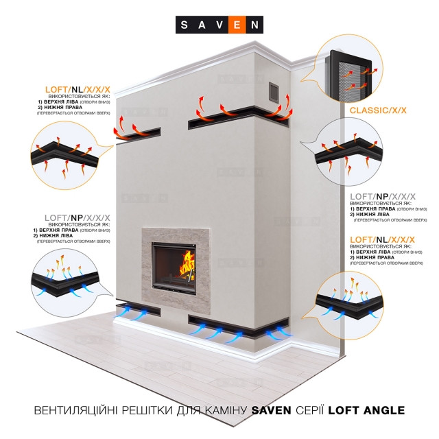 Вентиляционная решетка для камина угловая правая SAVEN Loft Angle 90х600х400 черная - фото 5 - id-p1453028626