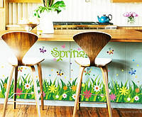 Наклейка стикер для оформления стен Весна Трава с цветами