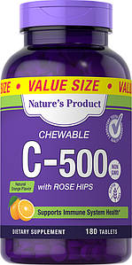 Жувальний вітамін С Premium Health Naturally Vitamin C 500 mg with Rose Hips 180 таб. (уцінка термін по 7.23)
