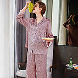 Піжама жіноча шовкова леопардова. Комплект атласний з мереживом для дому, сну. Розмір XL (рожевий), фото 3