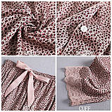 Піжама жіноча шовкова леопардова. Комплект атласний з мереживом для дому, сну. Розмір XL (рожевий), фото 10