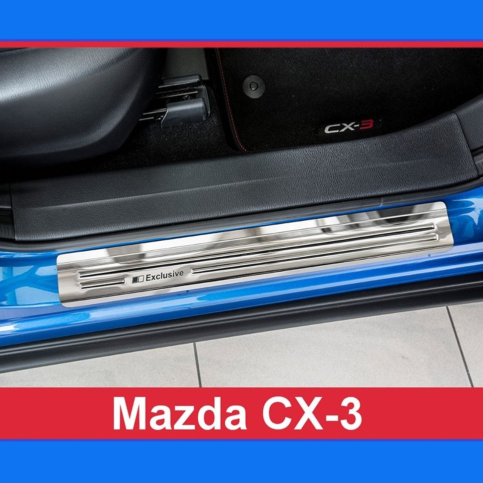 Захисні накладки на пороги для Mazda CX-3 2015-2020 /срібляста нерж.сталь/