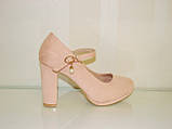 Свадеьные замшеві рожеві туфлі високий каблук ремінець пряжка розмір 37 38 39, фото 3