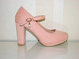 Свадеьные замшеві рожеві туфлі високий каблук ремінець пряжка розмір 37 38 39, фото 2