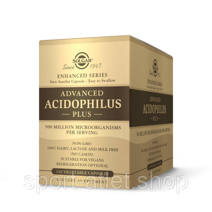 Пробіотики і пребіотики Solgar Advanced Acidophilus Plus, 120 вегакапсул