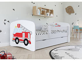 Дитяче ліжко односпальне 160 х 80 Kocot Kids Baby Dreams Пожежний автомобіль біле з шухлядою Польща
