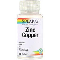 Цинк і мідь Zinc Copper Solaray, 100 капсул, фото 2