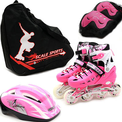 Ролики дитячі SCALE SPORT рожеві з захистом, розмір 34-37, метал-пластик, колеса ПУ (LF905 / Combo Scale Sports pink M)