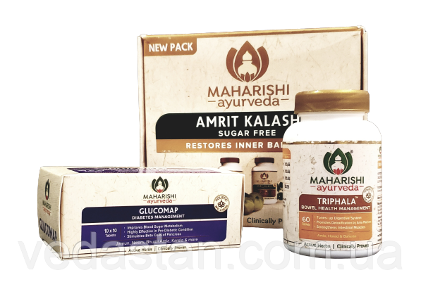 Комплексна терапія діабету - Амріт Калаш Махаріші, Глюкомап, Трифала - захист організму, зниження цукру, фото 1