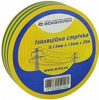 Ізоляційна стрічка ПВХ жовто-зелена АСКО-УКРЕМ 0,13х19 мм 20 метрів