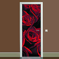 Наклейка на двери Красные розы 650х2000мм виниловая 3Д наклейка декор самоклеющаяся|.Топ!