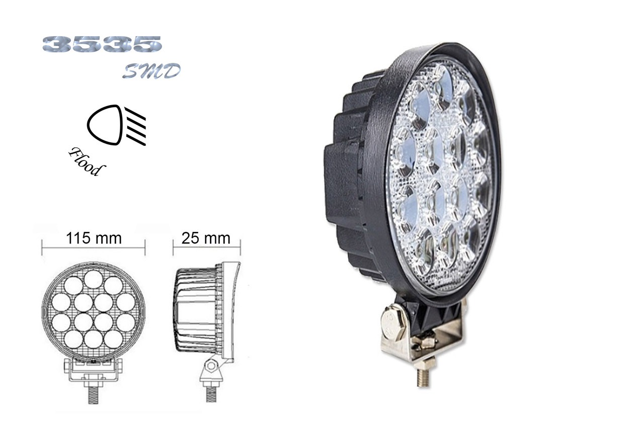 Фара робочого світла 27T-42W 14 світлодіодів 3535 розсіяне світло (FLOOD), фото 1
