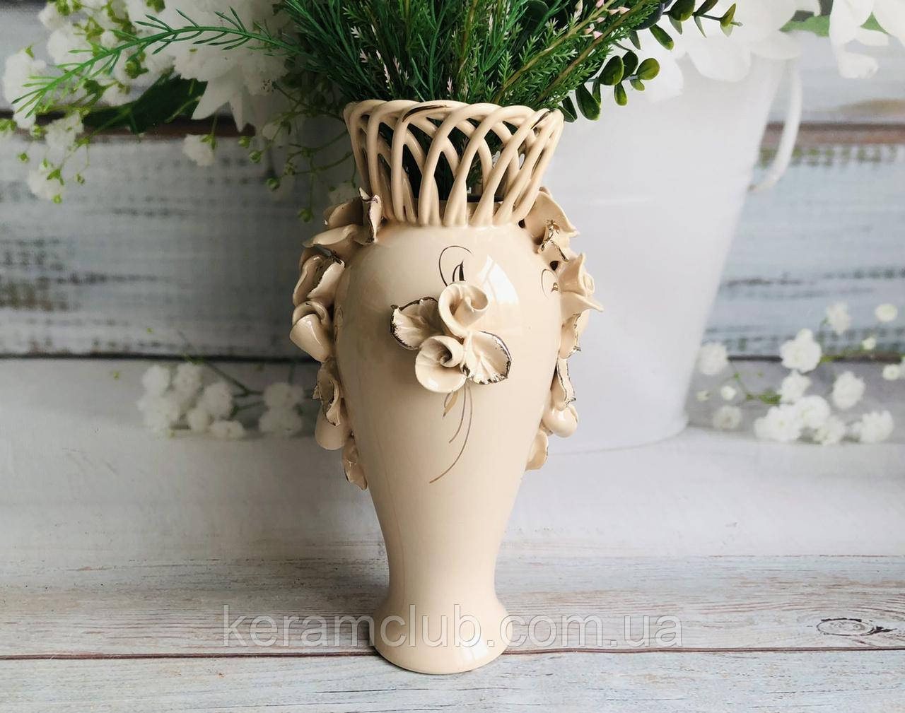 Ваза Керамклуб Кокетка мереживо h 29 см кремова