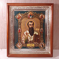 Ікона Василь Великий святий, лик 15х18 см, у прямому дерев'яному кіоті