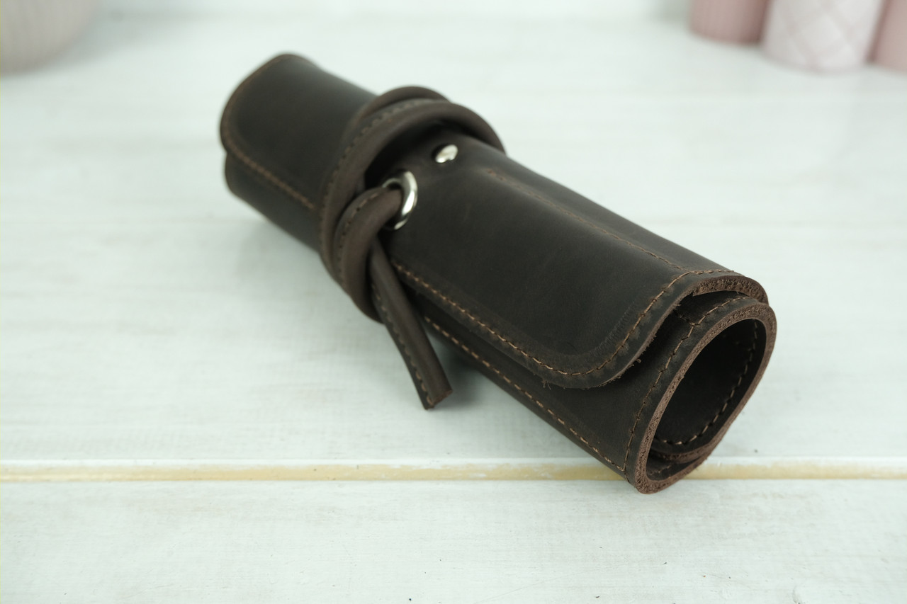 Пенал "Скручування на 6 кишені" з натуральної шкіри колір Шоколад