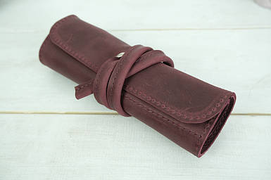 Пенал "Скручування на 6 кишені" з натуральної шкіри колір Бордо