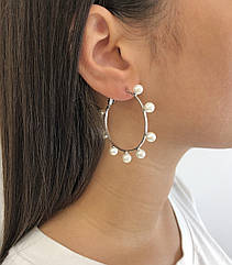 Сережки-кільця (Конго) срібні з перлами EPL056-ж