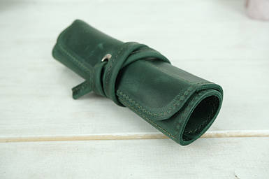 Пенал "Скручування на 6 кишені" з натуральної шкіри колір Зелений