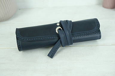 Пенал "Скручування на 6 кишені" з натуральної шкіри колір Синій