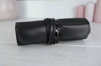 Пенал "Скручування на 6 кишені" з натуральної шкіри колір Чорний