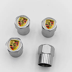 Захисні ковпачки на ніпеля PORSCHE (Порше) 4 шт Білий фон Хром