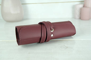 Пенал "Скручування на 6 кишені" з натуральної шкіри колір Бордо