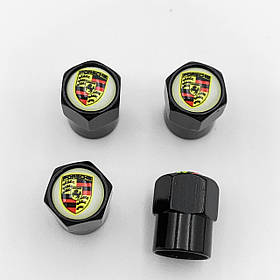 Захисні ковпачки на ніпеля PORSCHE (Порше) 4 шт Білий фон, Чорні