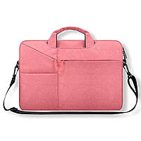 Компактная вместительная сумка для ноутбука и документов из текстильного материала, через плечо Розовый, 15.6"