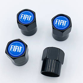 Захисні ковпачки на ніпеля FIAT (Фіат) 4 шт Синій лого Чорні