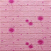 3д панель стеновой декоративный Розовый кирпич Одуванчики самоклеющиеся 3d панели для стен 700x770x5 мм (22)