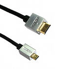 Шнур шт. HDMI -шт. micro HDMI, Ultra Slim (1,4 V), gold, діам-4,2 мм, 2м