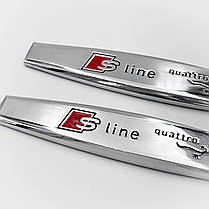 Емблема наклейка на переднє крило AUDI S-line (Ауді) Комплект 2 шт Хром, фото 4