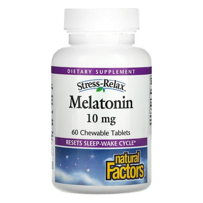 Мелатонін Natural Factors, Stress-Relax "Melatonin" зі смаком м'яти, 10 мг (60 жувальних таблеток), фото 1