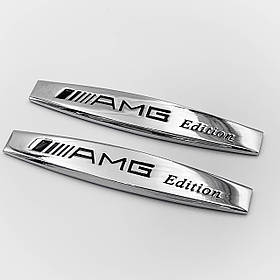Емблема наклейка на переднє крило AMG Mercedes-Benz (Мерседес) Комплект 2 шт Хром