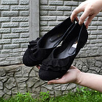 Замшеві балетки з рюшем. Натуральна шкіра